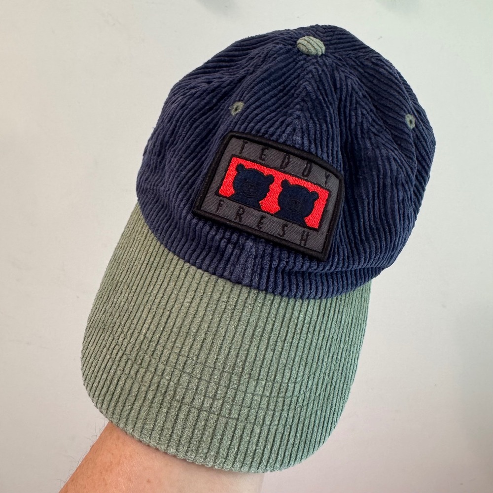 Teddy Fresh Corduroy Baseball Cap Navy Blue Sage Green Bear‎ Logo Hat Adjustable